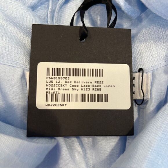 NWT LUSANA Linen Coco Lace Back Tiered Midi Sky Blue Lined Size 4 - Picture 8 of 13